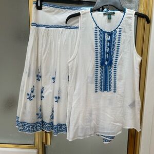 Denim & Supply Ralph Lauren White Tank Top with Blue Detailing